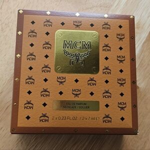 MCM Monogram Perfume Necklace Gift Box — Cognac Brown & Gold Accents